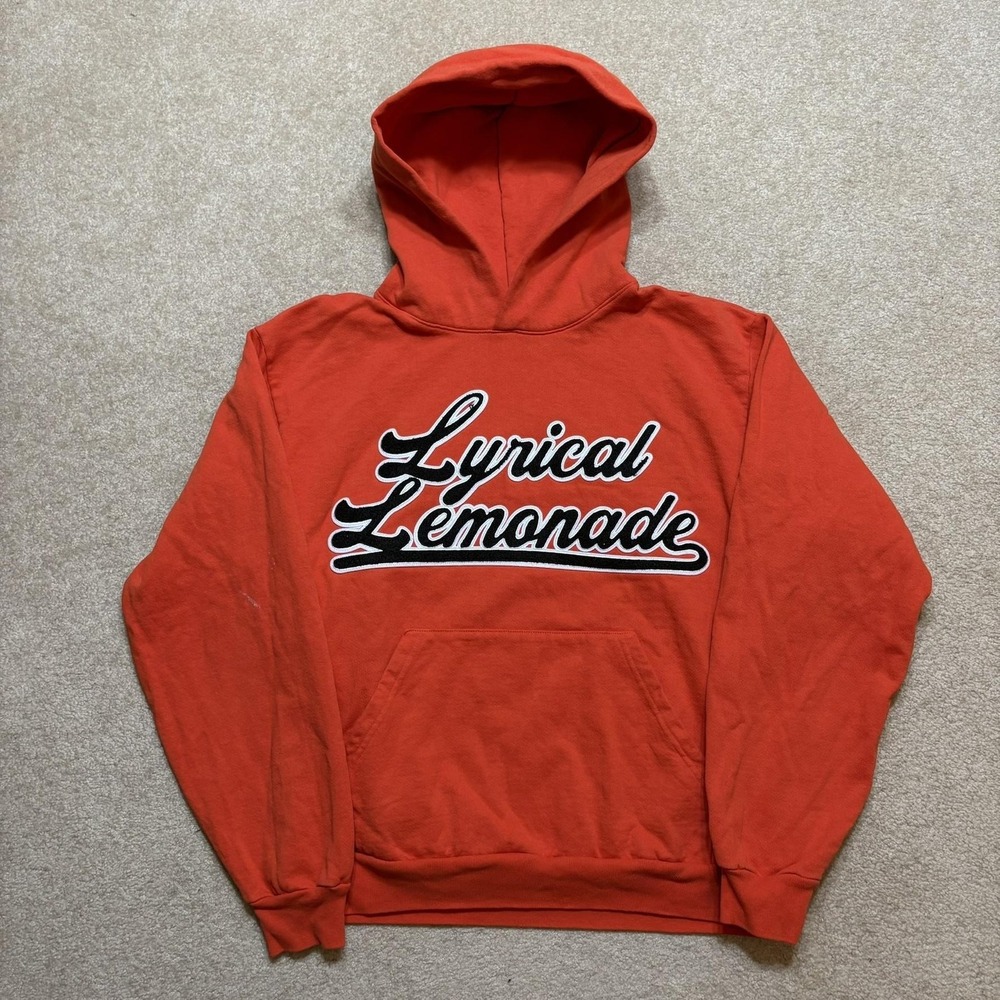 Lyrical Lemonade Hoodie Sweatshirt Mens‎ Medium Orange Script Fleece Pullover